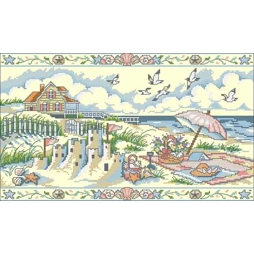Beach castle patterns Counted Cross Stitch 11CT 14CT 18CT DIY Chinese Cross Stitch Kits Embroidery Needlework Sets