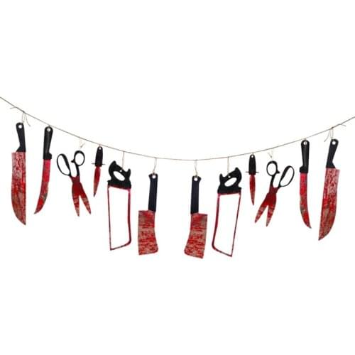 T21D Halloween Bloody Weapons Hanging Banner Garland 12 Pcs Knives Zombie Party Decor