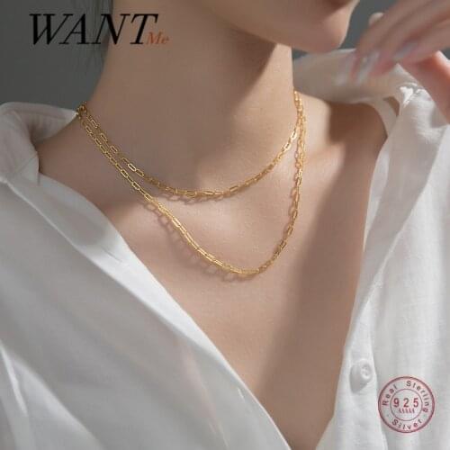 WANTME 925 Silver Punk Simple Cuban Link Chain Charm Necklace for Women Genuine 925 Sterling Silver 40cm/45cm Length Jewelry