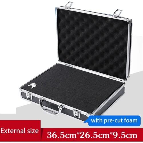 Box aluminium tool case tool and file storage Hard carry tool box Hand Gun Locking Pistol with pre-cut foam 345*245*75MM