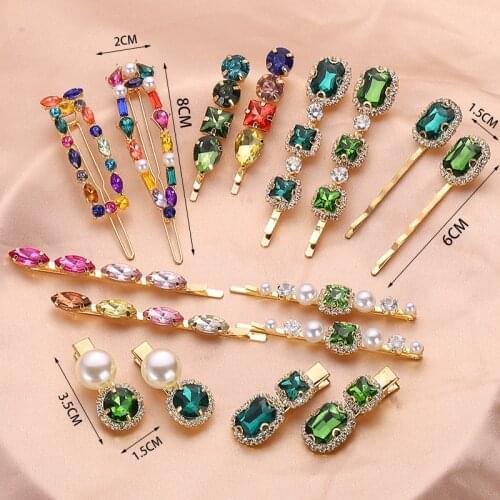Retro Green Crystal Hair Clip Hairpins for Women Simulated Pearl Hair Accessories Set Luxury Wedding Female Ornaments Gift