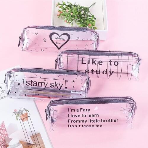 Kawaii Pencil Case Cartoon Transparent Letter School Pencil Pen Box Pencil Bag School Supplies Stationery Student Learning Tools
