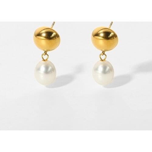 Freshwater Pearl Drop Stainless Steel Jewelry Gold Plated Studs Irregular Baroque Pearl Pendant Earrings For Women