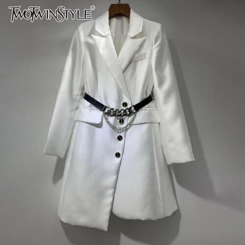 TWOTWINSTYLE Casual Slim Solid Lace Up Irregular Blazer Female Notched Long Sleeve Gathered Waist Fashion Coats For Women Autumn