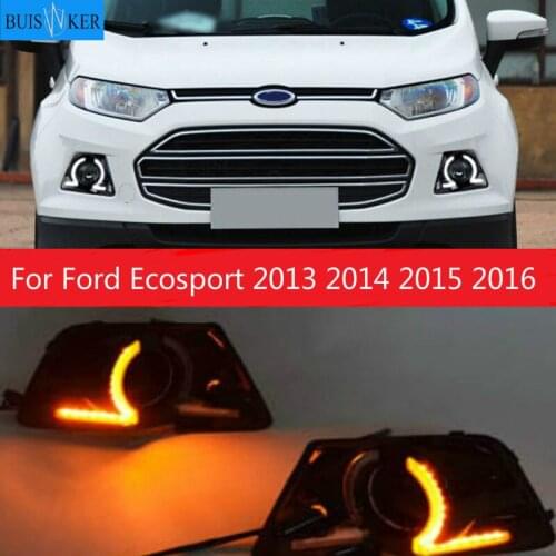 1 Set 12V ABS Car LED For Ford Ecosport 2013 2014 2015 2016 DRL Daytime Running Lights Daylight With Turn Yellow Signal