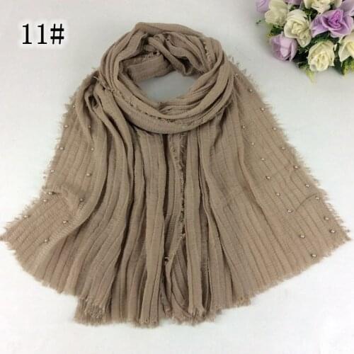 20pcs Crinkle Fringe Plain Wrinkle Wrap Cotton Viscose Pearls Long Shawl Scarf Women Crinkled Hijab Shawl Muslim Head Hijab