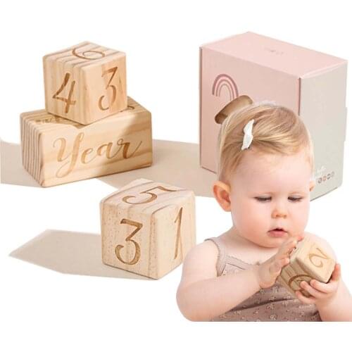 3 Pcs / Set Baby Milestone Wood Block Pine Wood Baby Birth Photography Prop Block Newborn Photography Props Photo Accessories