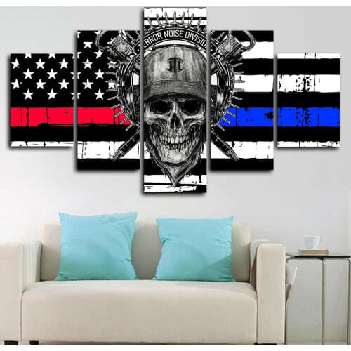Motorcycle Gangs Flag Skull 5 Pcs Canvas Picture Print Wall Art Canvas Painting Wall Decor for Living Room Poster No Framed