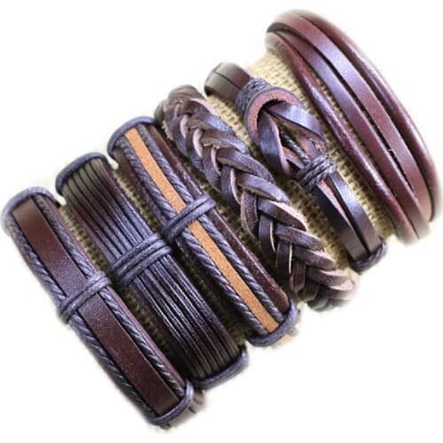 Wholesale 6pcs Hand-woven Fashion Jewelry Wrap multilayer Leather Braided Rope Wristband men bracelets & bangles for women H79
