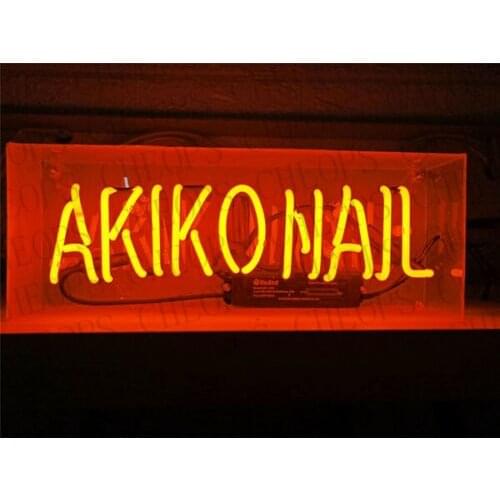 Akiko Nail Acrylic Box Gift Neon Signs Real Glass Tube Beer Bar Pub Bedroom Wall Homeroom Girlsroom Party Decor Lamp 14"x5"