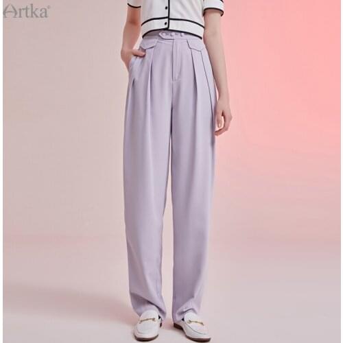 ARTKA 2021 Spring New Women Pants Fashion Casual Draping Wide Leg Pants Loose High Waist Straight Soft Chiffon Pants KA25111C