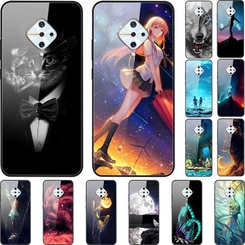Case For VIVO V17 Back Phone Cover Black TPU Silicone Bumper With Tempered Glass