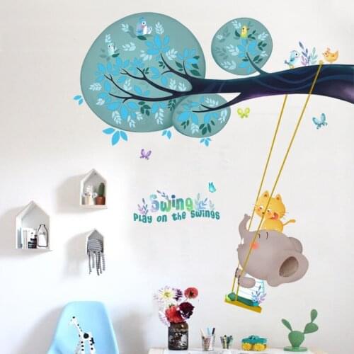 Cartoon Elephant Wall Stickers Kids Room Baby Bedroom Decor Aesthetic Self-Adhesive Wallstickers Nursery Mural Home Decoration
