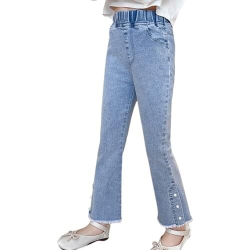 Big Girls Jeans Pearls Kids Jeans Girls Ripped Children Jeans Summer Childrens Clothes 6 8 10 12 14