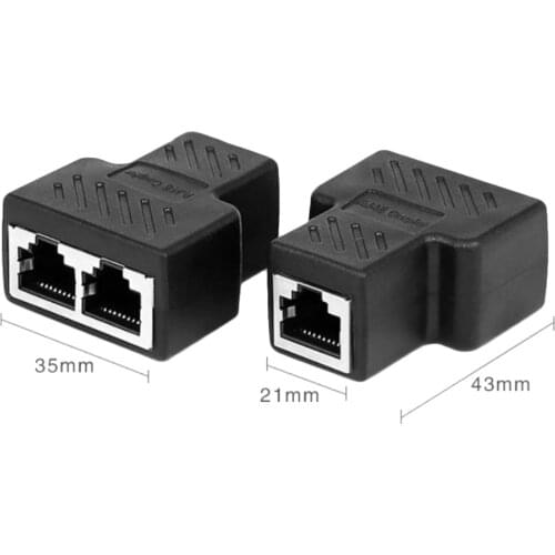 Elisona 1 to 2 Way LAN Ethernet Network Cable Splitter Adapter RJ45 Female Splitter Socket Connector Adapter For Laptop