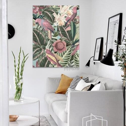 Hd Prints Summer Garden Pictures Wall Artwork Retro Home Decor Red Birds Modular Poster Tropical Jungle Painting Canvas Bedroom