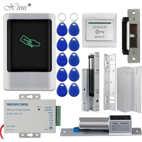 IP68 Metal Waterproof Door Access Control System RFID Keychain + Power Supply + 180KG Electric Magnetic Strike Locks for Home