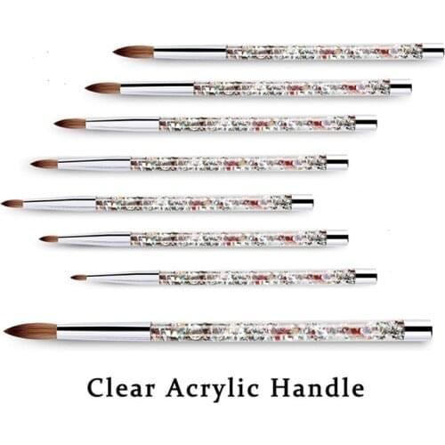 7Sizes Crystal Acrylic Nail Brush for Acrylic Powder 100% Nylon Manicure Nail Round Nail Painting Pen With Liquid Glitter Handle