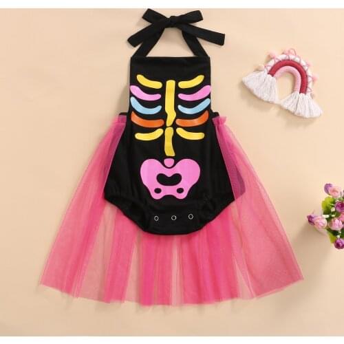 Ma&Baby 0-18M Newborn Baby Girl 1st Halloween Costume Infant Girls Romper Tulle Jumpsuit Party Bone Print Clothing DD40