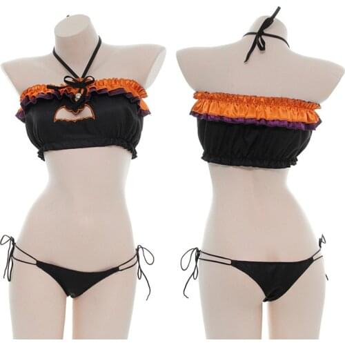 Cute Demon Intimate Underwear Lingerie Sets Cosplay Halloween Costume Pumpkin Open Chest Pajama Sexy Cat Tube Top Homewear
