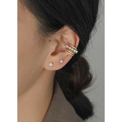 Luckydays Single Piece Multi Layer Pearl Clip Earrings Without Piercing CZ Stone Earrings for Women French Minimalist Ear Cuff