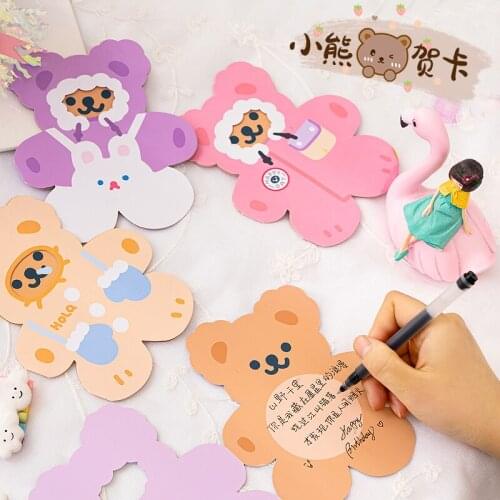 Little Bear Birthday Card Blessing For Girl Wife Husband Birthday Cake Greeting Card Postcards Gifts Card with Envelope Stickers
