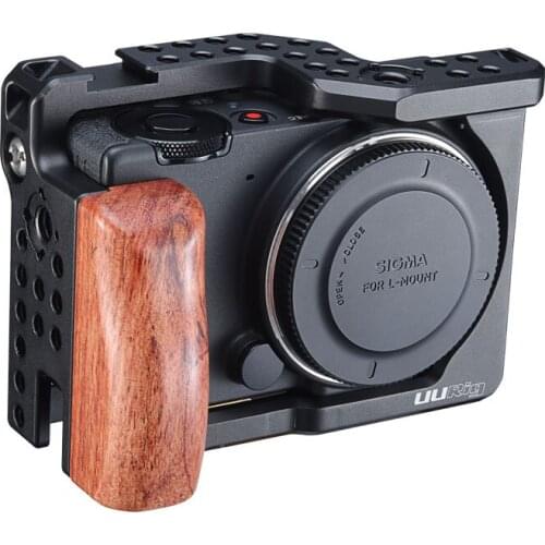 UURIG Sigma FP Metal Camera Cage with Wooden Handle Grip Extend Cold Shoe Mount 1/4 Hole for Mic Video Light DSLR Camera