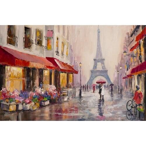 5D Poured Glue Diamond Painting Kits Scalloped Edge Eiffel Towe Rainy Day in Paris Drills DIY Pattern Embroidery Kits Home Decor