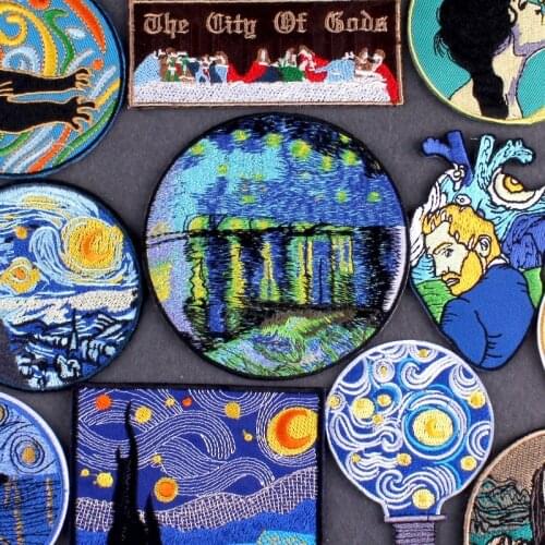 Van Gogh Embroidered Patches on Clothes DIY Wave Patch Clothing Thermoadhesive Patches for Clothing Stickers Oil Painting Stripe