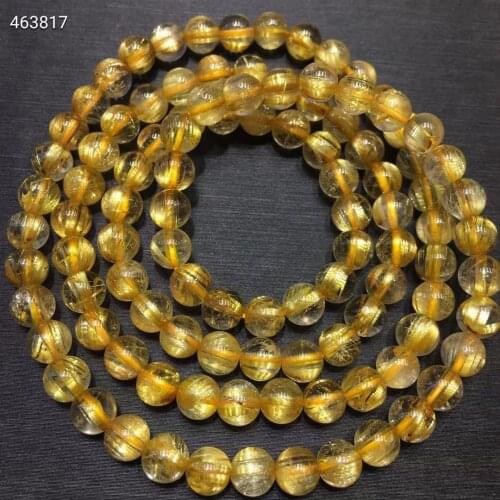 Genuine Natural Gold Rutilated Quartz Crystal 3 Laps Bracelet Necklace Woman 5.5mm Clear Round Beads Jewelry Brazil AAAAA