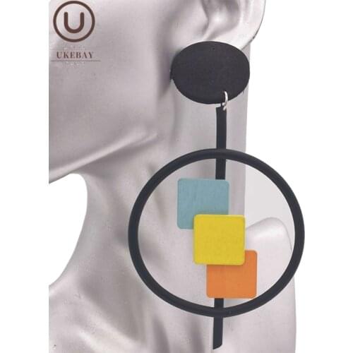 UKEBAY New Big Earrings Women Wood Jewelry Round Drop Earrings Gothic Wooden Jewellery Handmade Rubber Earring Accessories Gifts