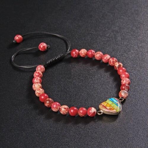 New Classic Women Heart Shape Charm Beaded Bracelet 6mm Red Imperial Jaspers Stone Braided Bracelet for Women Lovely Jewelry