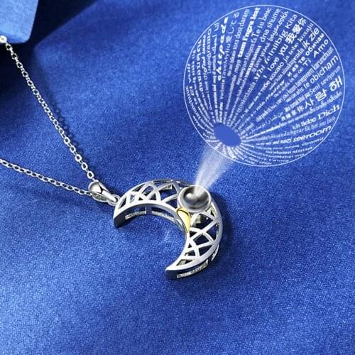 925 Silver Custom 100 Languages I Love You Projection Moon Sun Couple Pendant Necklace For Wedding Valentines Day Jewelry Gift