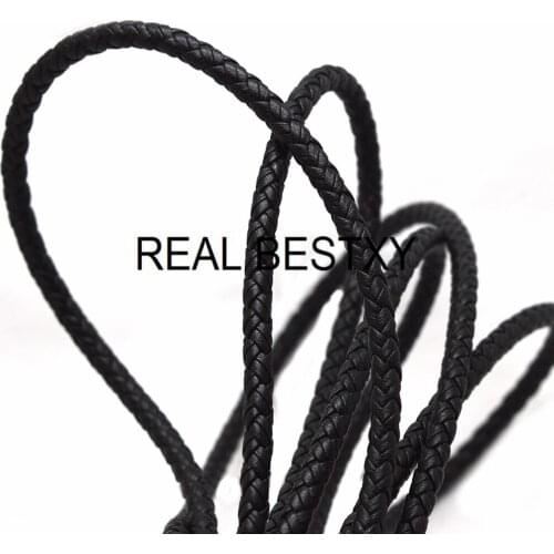 REAL BESTXY 6MM Diameter Round Braided Leather Cord Necklace Bracelet Rope For DIY Jewelry Accessories Black braided round cords