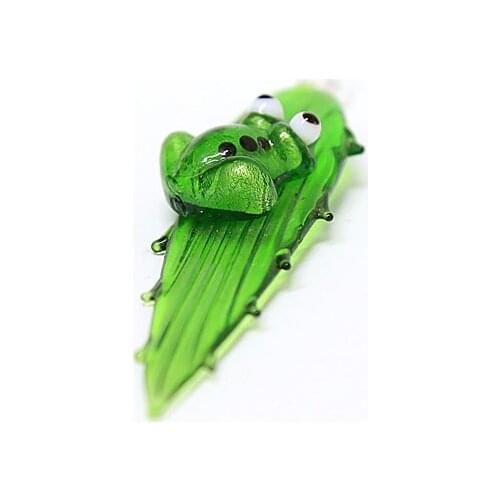 Hanging Creative Long Glass Leaf Pendant With Miniature Cute Silver Foil Frog Craft Ornament Home Fairy Garden Decor Accessories