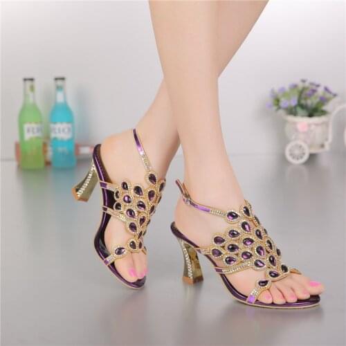 Korean Style Diamond Crystal Luxury Sandals High Heels Roman Womens Purple Evening Shoes Plus Size 11 Fashion 2018 Summer