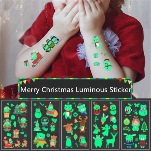 Xmas New Year Children Christmas Cartoon Elk Snowman Luminous Tattoo Sticker Navidad Christmas Decoration Natal Merry Christmas