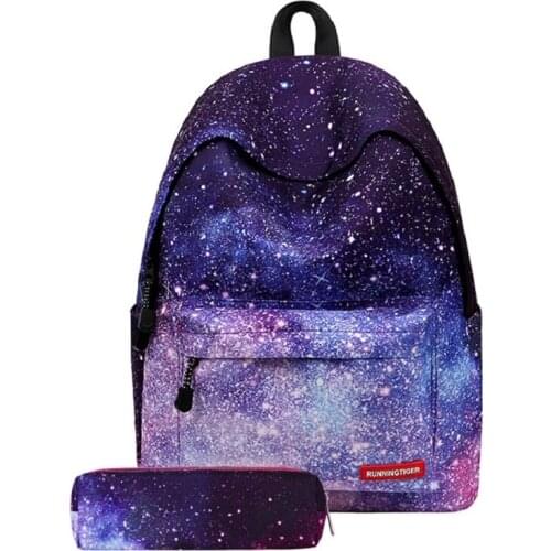 Starry Sky Backpack Blue Sky Clouds Pink Blue Stripes Lozenge Student School Bag Pencil Case Teenager Backpack Boys Girls Travel
