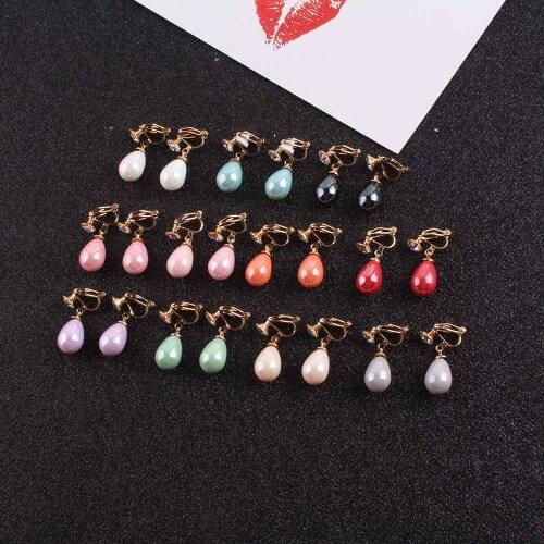 JIOFREE 10 Colors New Arrival Rhinestone Shell pearl Clip on Earrings Without Piercing for Women Party Wedding Cute Ear Clip