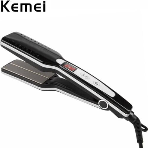 Kemei Wide Plate Hair Iron Ceramic Flat Iron Professional Anion Hair Straightener Wet and Dry Straightening Iron LED Display