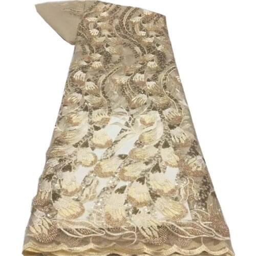 SJ Lace African Lace Fabric 2021 High Quality Sequins Lace Embroidery Lace Nigerian Wedding Dress Sewing Lace Material xx3-58