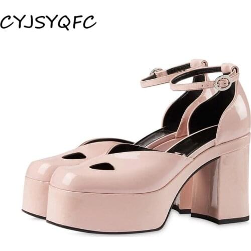 CYJSYQFC Sexy Fashion Genuine Leather Women Platform Sandals Ankle Belt Buckle Thick Bottom High Heels Nightclub Ladies Shoes