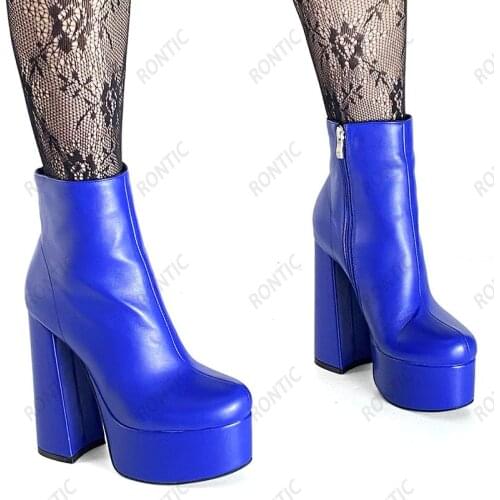 Rontic Handmade Women Winter Platform Ankle Boots Zipper Block Heels Round Toe Pretty Burgundy Purple Party Shoes US Size 5-15