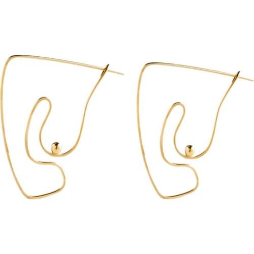 Original Wire Boobs Hoop Earrings For Women 2021 Copper Wire Gold Tone Abstract Body Line Silver Color Unique Earrings Bijoux