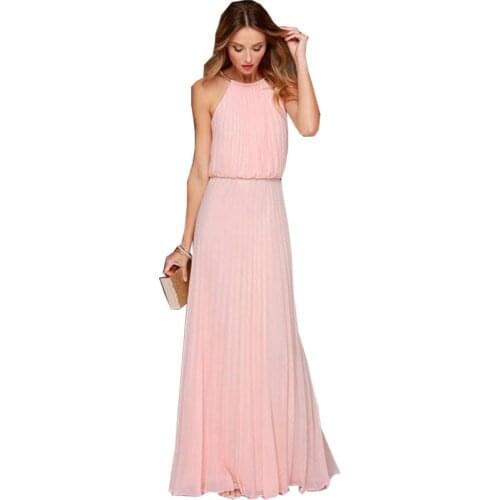 Women Summer Dresses 2021 Europe New Pleated Fashion Sexy Off Shoulder Halter Summer Maxi Dress Wholesale Vestidos WSP9467