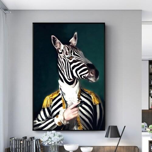 Animals Dressed as Humans Art Paintings Print On Canvas Art Posters And Prints Funny Art of Mr. Zebra Wall Pictures Home Decor