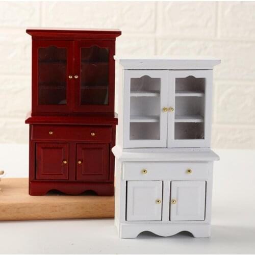 1:12 Miniature Dollhouse 3D Wooden Furniture Mini Wooden European Bookcase Furniture Toy Miniature Accessories