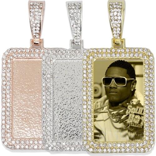 21*34mm Rectangle Picture Pendant Double Zircon Pendant Real Gold Plated Hip Hop Pendant For Gift 2 pieces/lot 103285