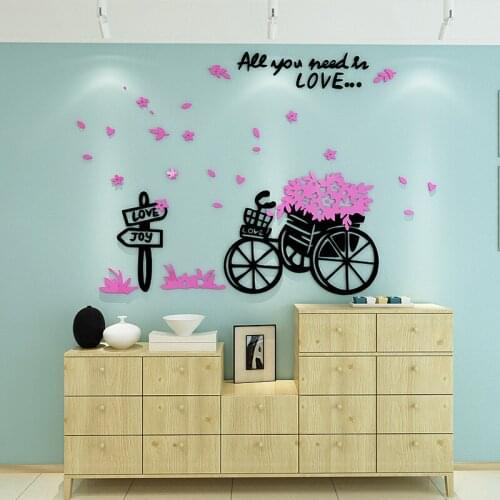 Nordic style Ins Love bicycle DIY Childrens room bedroom living room TV background wall decoration 3D acrylic wall stickers