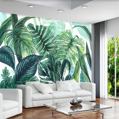 Milofi customized 3D photo wall paper Nordic minimalist tropical hand-painted banana leaf living room mural background wall